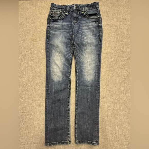 Men’s Rock Revival Dark Blue Straight Jeans - Picture 4 of 12